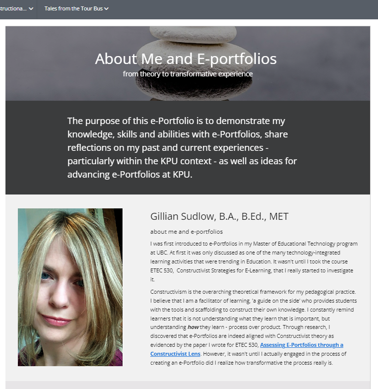 screenshot of Gillian Sudlow's eportfolio