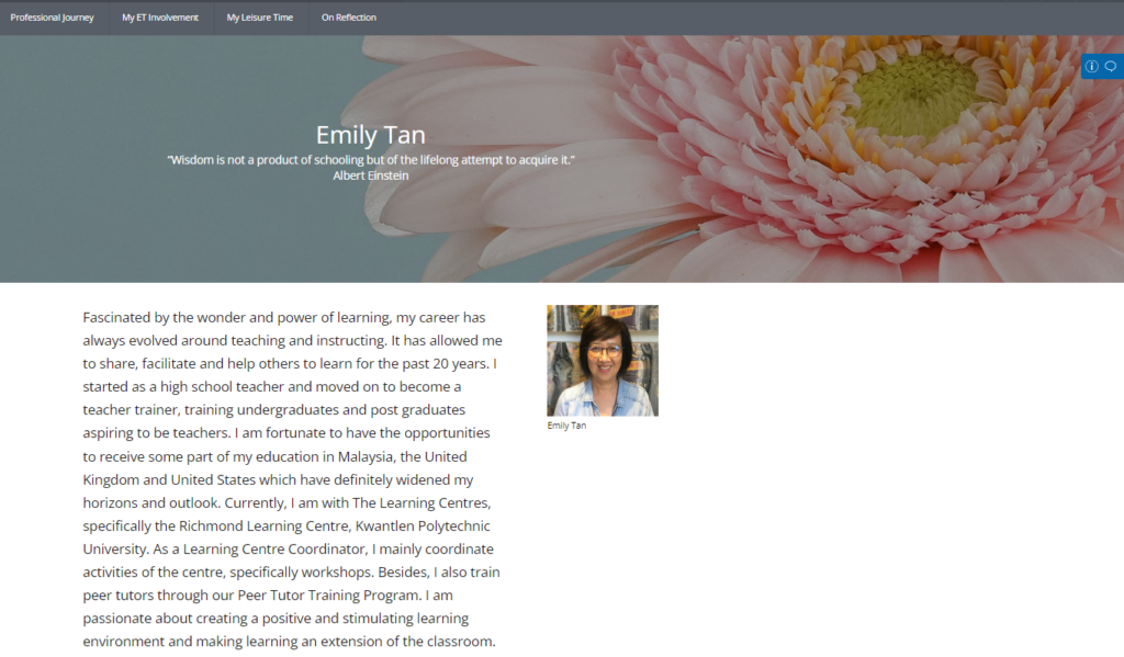 screenshot of Emily Tan's eportfolio