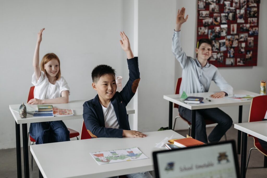 Photo by Pavel Danilyuk: https://www.pexels.com/photo/students-raising-their-hands-8423046/